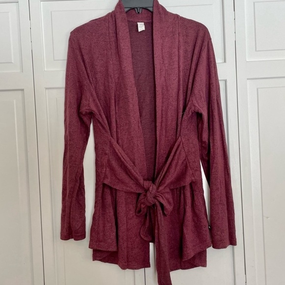 Marika tie front active cardigan size Large. maroon & dark gray - Picture 1 of 7